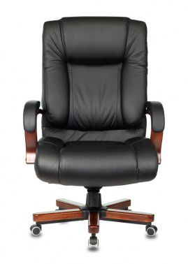 Фото кресло руководителя бюрократ t-9925walnut черный кожа крестовина металл/дерево