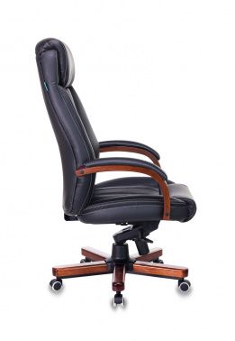 Фото кресло руководителя бюрократ t-9922walnut черный кожа крестовина металл/дерево