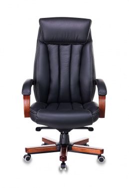 Фото кресло руководителя бюрократ t-9922walnut черный кожа крестовина металл/дерево
