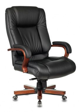 Фото кресло руководителя бюрократ t-9925walnut черный кожа крестовина металл/дерево