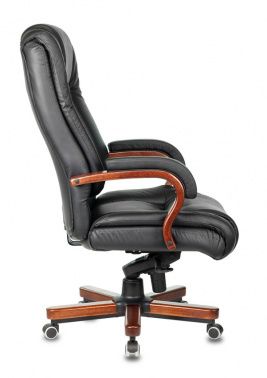 Фото кресло руководителя бюрократ t-9925walnut черный кожа крестовина металл/дерево