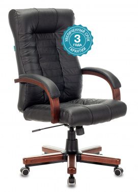 Фото кресло руководителя бюрократ kb-10walnut черный кожа крестовина металл/дерево