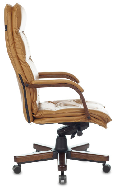 Фото кресло руководителя бюрократ t-9927walnut горчичный кожа крестовина металл/дерево