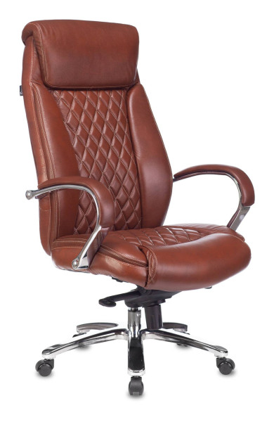 Фото кресло руководителя бюрократ t-9924sl светло-коричневый leather eichel кожа крестовина металл хром